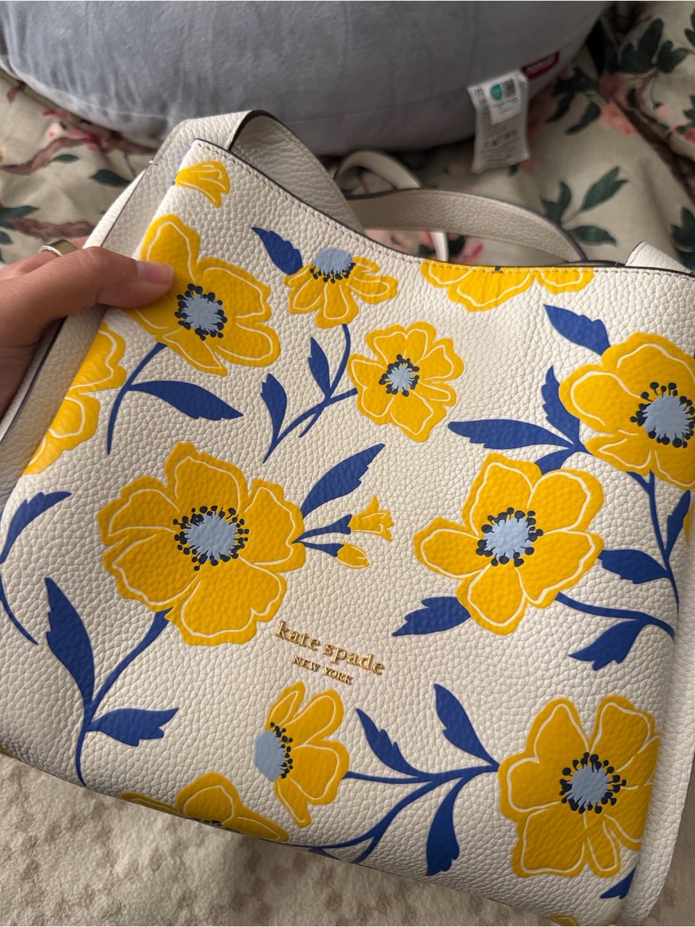 kate spade White Floral Shoulder Bag with Yellow & Blue Flowers